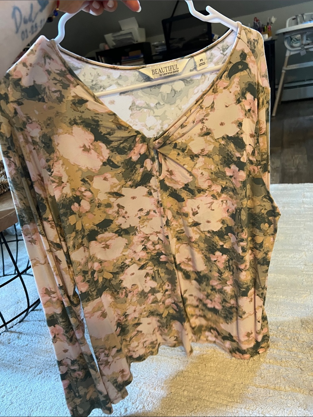 Beautiful Floral V-Neck Long Sleeve Top - Pink/Green